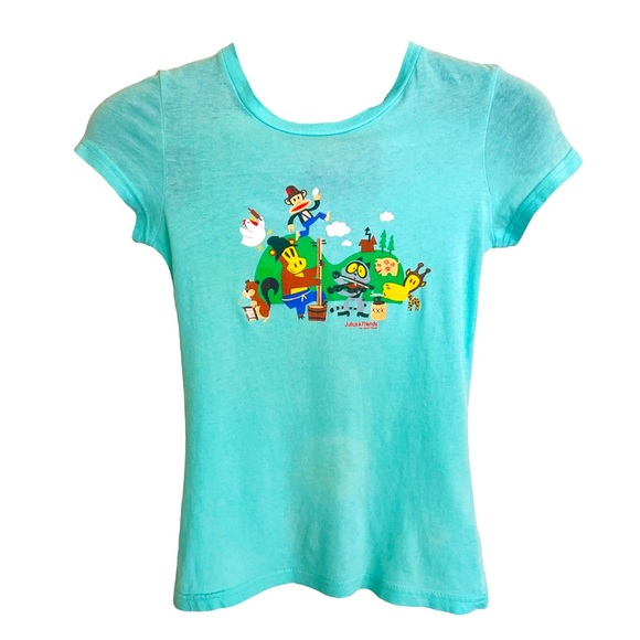 Paul Frank Juluis Friends Graphic Girls Youth Juniors Turquoise T-Shirt Size XXS - Picture 1 of 6